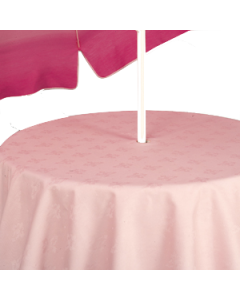 tafellaken roze damast  rond 140 cm met parasolopening 